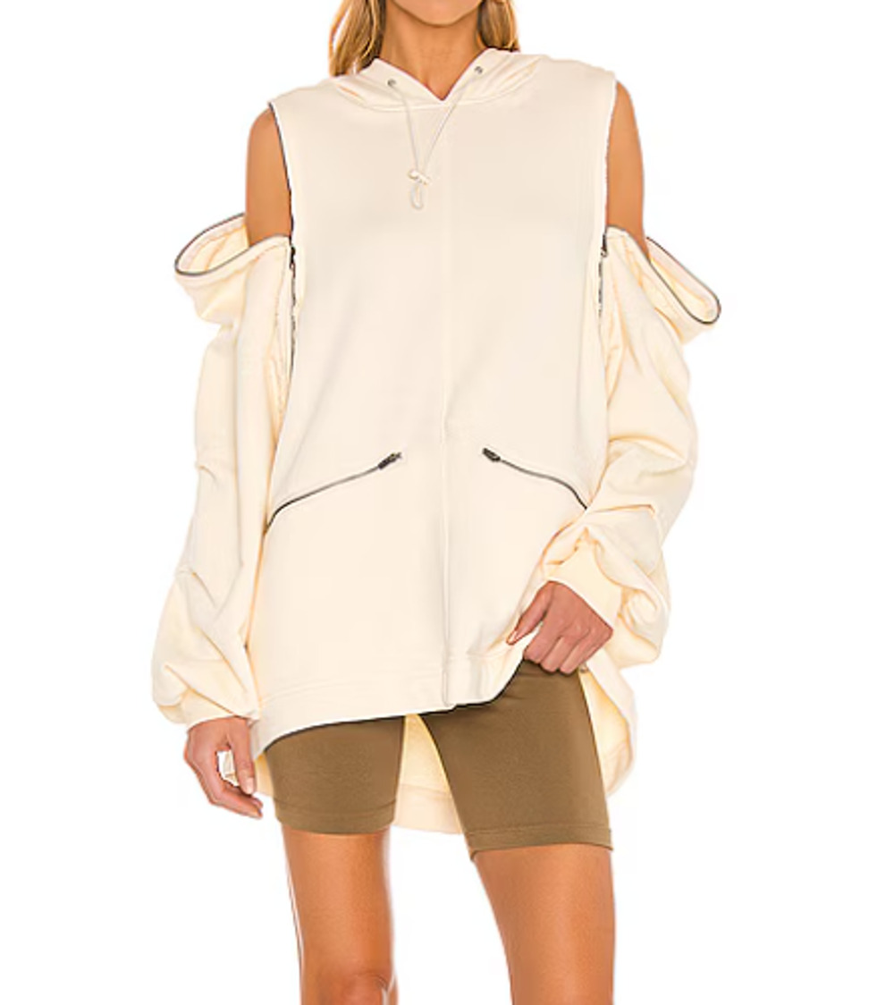 FREE PEOPLE Hoodie L MOVEMENT Close Call Zip Detail Raw Trim Oversized Off White